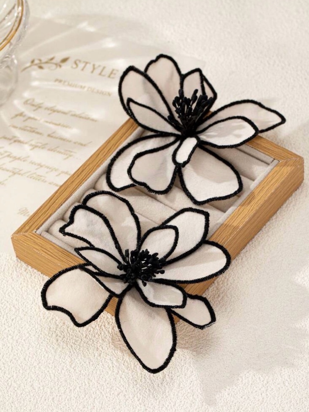 Delicate White & Black Floral Statement Earrings - Brand - Picture 2 of 4